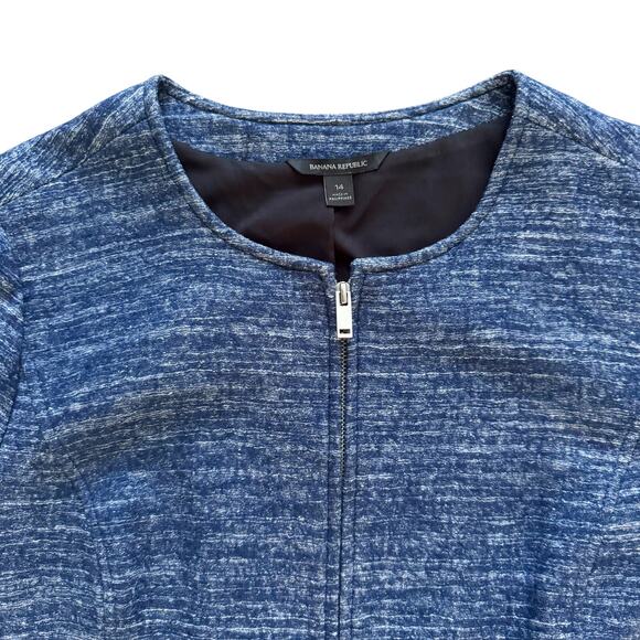 Banana Republic Fluted hem Full zip Jacket Blazer Blue Sz 14 Preppy Academia - Picture 2 of 12